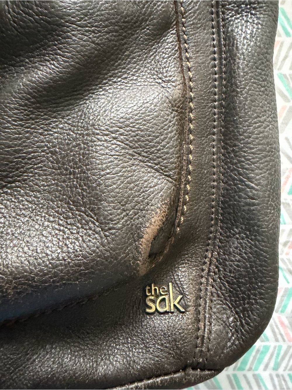 The Sak Dark Brown Leather Crossbody Bag with Tan Trim - Picture 2 of 8